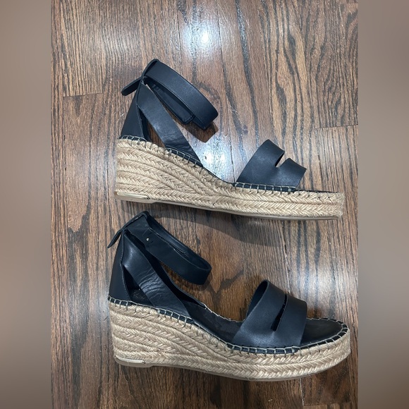 New Franco Sarto Women's Callia Espadrille Wedge Sandal Size 11 Black Leather - Picture 6 of 7